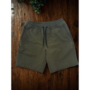 Men’s StretchTech Shorts M Olive Green Elastic Waist Drawstring 7” Inseam